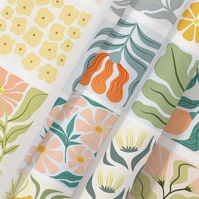 JAWO Cute Boho Floral Shower Curtain, Vintage Colorful Abstract Floral Retro Aesthetic Shower Curtain for Bathroom, Funky Unique Waterproof Fabric Polyester Bath Curtains Decor with Hooks,48Wx70H
