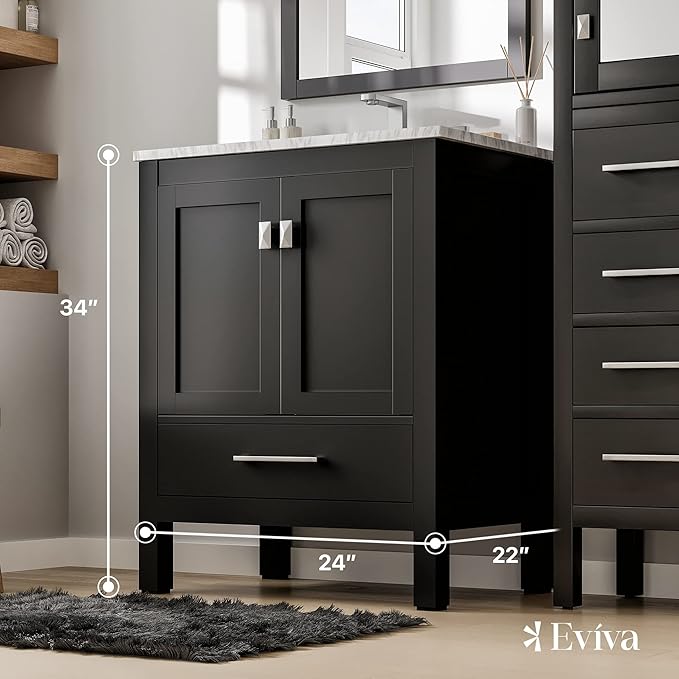Eviva Aberdeen 24" Transitional Espresso Bathroom Vanity with White Carrara Countertop