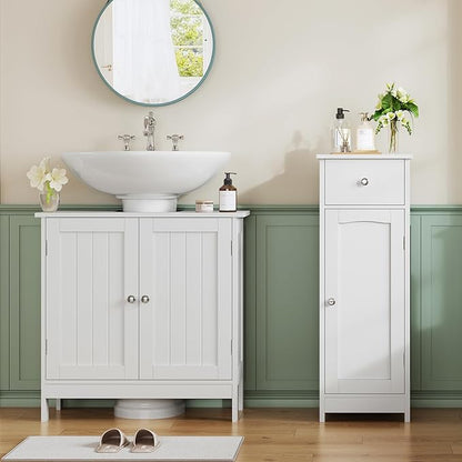 Iwell Bathroom Floor Cabinet, Small Bathroom Storage Cabinet with Drawer & Storage Shelf, Free-Standing Organizer Cabinets for Hallway/Living Room, White