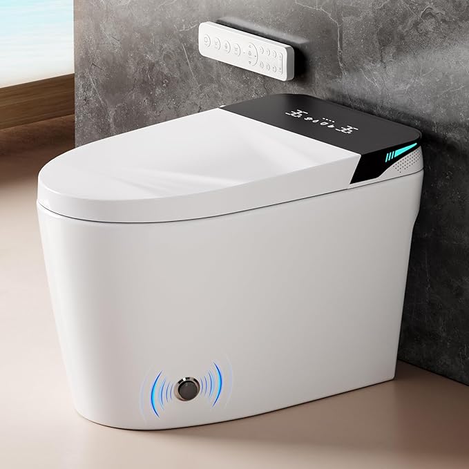 Smart Bidet Toilet, One Piece Elongated Heated Toilet with Auto Open Close,Auto Flush,Foot Sensor,Warm Water Wash,Air Dryer,Self-Cleaning Nozzle,ADA Compliant Height, Tankless Modern Bathroom Toilet