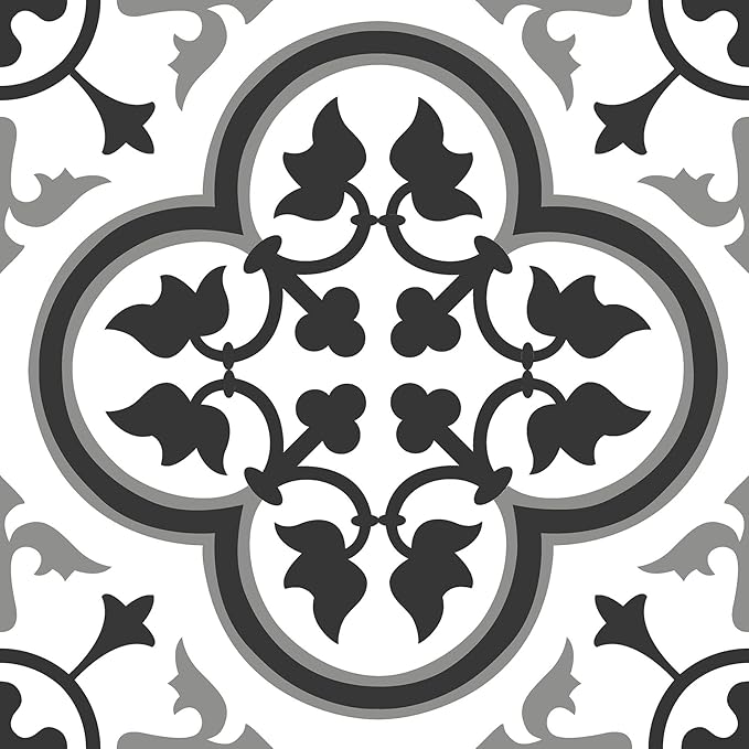 FloorPops 12-in by 12-in Villa Peel and Stick Floor Tiles (10 Tiles), (10 sq.ft./Carton), Black and White