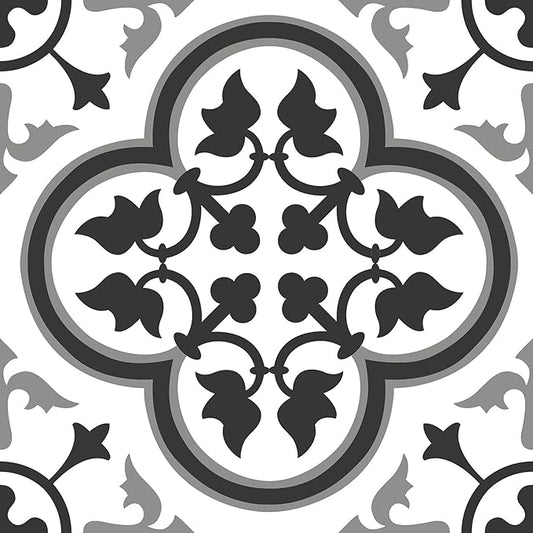 FloorPops 12-in by 12-in Villa Peel and Stick Floor Tiles (10 Tiles), (10 sq.ft./Carton), Black and White