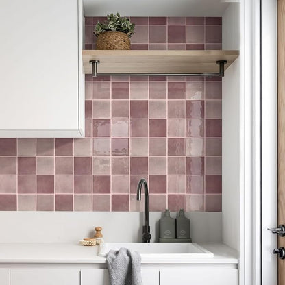 Commomy Thicker Pink Peel and Stick Tiles 10 pcs of 12" x 12" | 3D Adhesive Square Peel and Stick Tiles Backsplash for Kitchen, Bathroom,Waterproof, Vinyl Wall Tile(Cover 10 Sq.ft)