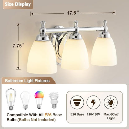 Bathroom Light Fixtures, 3 Light Bathroom Lighting Fixtures Over Mirror Wall Mounted Lighting Chrome Vanity Light for Living Room Cabinet