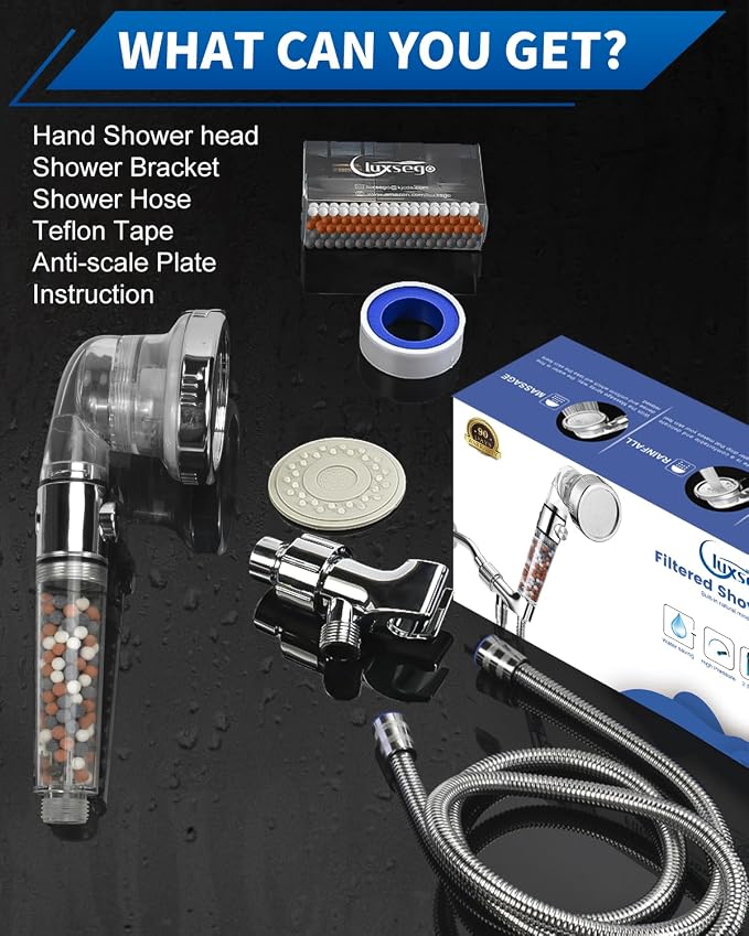 Filtered Shower Head for Hard Water with Stop, High Pressure | 4-Mode, Built-in Power Spray to Clean Corner, Tub & Pets, Water Softener Handheld Shower to Remove Chlorine & Fluoride
