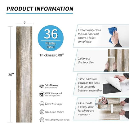 Art3d 36-Pack Wood Texture Peel and Stick Vinyl Flooring Tiles, Old Wood | 18 & 54 sq.ft Options, Rigid Surface Hard Core, Waterproof, Self-Adhesive, Impact Resistant, Fit Indoor Household Spaces