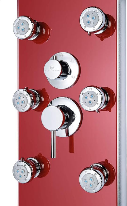 Blue Ocean 52" Aluminum SPA392R Shower Panel Tower System with Rainfall Shower Head and 8 Adjustable Massage Jets (Ruby Red)