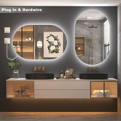 SMIROR 40x30 Oval Backlit LED Bathroom Vanity Mirror with Lights for Wall | Pill-Shaped, 3 Color Lighting, Anti-Fog, Memory, Tempered Glass, UL, Horizontal/ Vertical Wall- Mounted