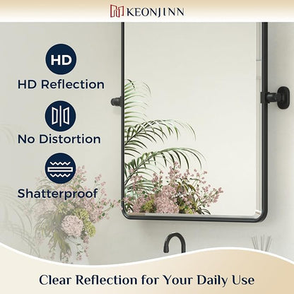 Keonjinn 30x36 Inch Black Povit Mirror for Bathroom, Tilt Mirror | Tenmpered Glass, Rectangle, Adjustable Bathroom Mirrors for Over Sink, Farmhouse, Metal Framed, Horizontal/Vertical