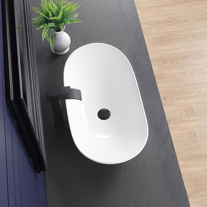 Vessel Sink 27.6"x14.8" Oval Bathroom Sink White Above Counter | Modern Porcelain Ceramic Drop-in Vanity Sink for Bathrooms Art Basin