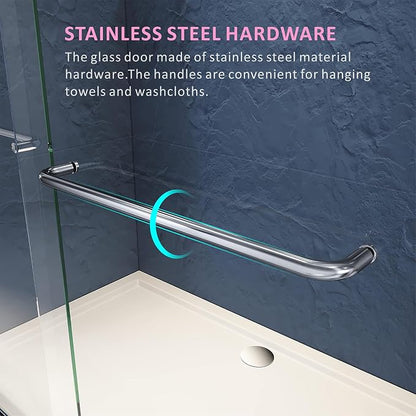 Chrome Shower Glass Door 50-54'' x 72'',Splash-Proof Adjustable Stainless Steel Rails Semi-Frameless Door Design,SGCC/ANSI Certified Clear Tempered Glass for Bathroom