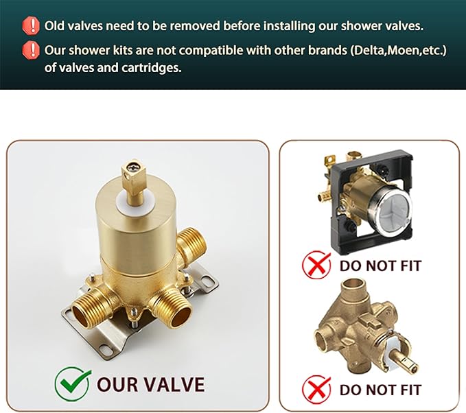Brushed Gold Shower Fixtures - Dual shower Heads with Handheld Spray Combo, All Metal 6" Dual Head & 3-Way Diverter.