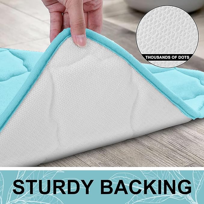 OLANLY Memory Foam Bath Mat Rug 47x17, Ultra Soft and Absorbent Bathroom Rugs, Non-Slip, Comfortable, Machine Washable Bath Carpet for Bathroom Floor, Tub, Shower and Home Decor Accessories, Sky Blue