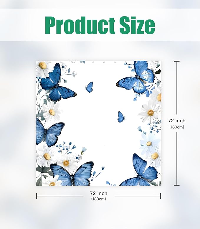 Shower Curtain for Bathroom Stall Boho Modern Cute Aesthetic Decorative Girly Waterproof Unique Butterfly Flower Girls Chic Print Design Teen Pretty Women Cortinas de Baño Bathtub 72 x72 Inch