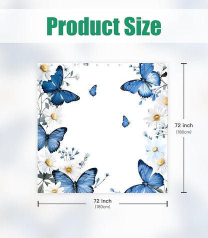 Shower Curtain for Bathroom Stall Boho Modern Cute Aesthetic Decorative Girly Waterproof Unique Butterfly Flower Girls Chic Print Design Teen Pretty Women Cortinas de Baño Bathtub 72 x72 Inch