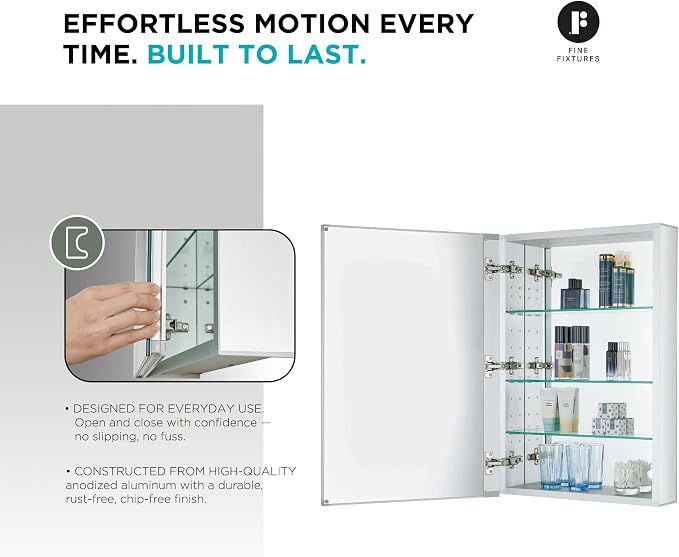 Bathroom Medicine Cabinet - Single Door, Aluminum, Recessed/Surface Mount, 24" x 36", Right/Left Hinged, Mirrored Interior