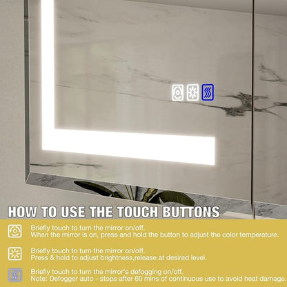 48x24 Lighted Medicine Cabinet with Mirror Defogger - Dimmable Touch Sensor, Adjustable Color Temperature, Shatterproof Tempered Glass, Quick-Release Hinges, Adjustable Shelves,three door