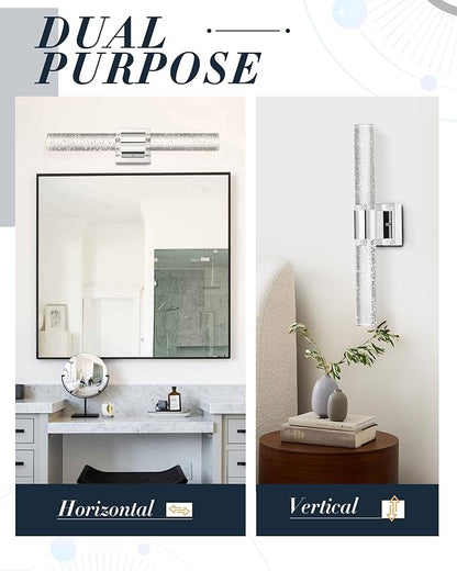 Chrome Vanity Lights, HWH LED Bathroom Lights Over Mirror 11W with Bubble Glass, Modern Wall Sconce Crystal Wall Light Fixtures, 3000K/4000K/5000K Dimmable, 5HW76B-LED CH