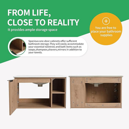 30 Inch Bathroom Vanity with White Sink Combo, Wall-Mounted Bathroom Vanity for Small Space, Bathroom Cabinet with 1 Door&Side Shelf