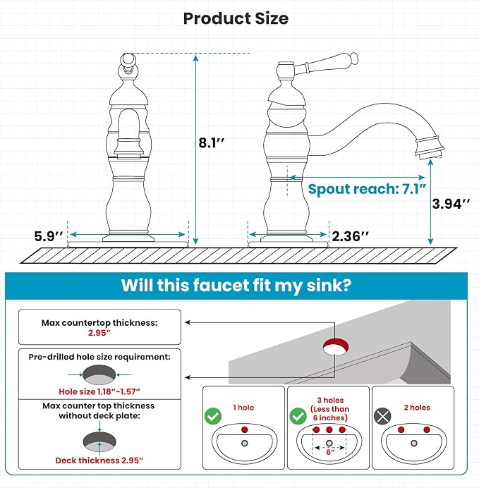 gotonovo Bathroom Faucet 1 Hole Vintage,Oil Rubbed Bronze,7.1” Spout Reach | Bathroom Sink Faucet for 1 or 3 Hole Single Handle,Deck Plate,360° Swivel Spout,Pop Up Drain,cUPC Supply Hoses,for Vanity RV
