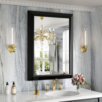 Black Bathroom Mirror, 24x32 Inch | Thick Metal Framed, HD Reflection, Anti-Rust, Hang Horizontally/Vertically, Suitable for Vanity, Bedroom, Bathroom, Entryway