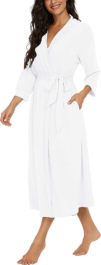 VINTATRE Women Kimono Robes Long Knit Bathrobe Lightweight Soft Knit Sleepwear V-neck Casual Ladies Loungewear