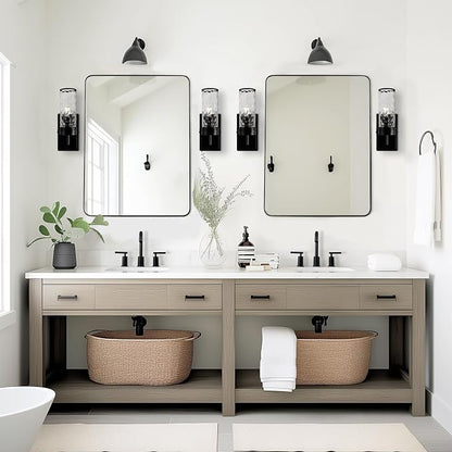 Wall Mirror for Bathroom, 20”x28” Black Bathroom Mirror, Rounded Rectangle Mirror in Premium Stainless Steel Metal Frame Hangs Horizontal Or Vertical