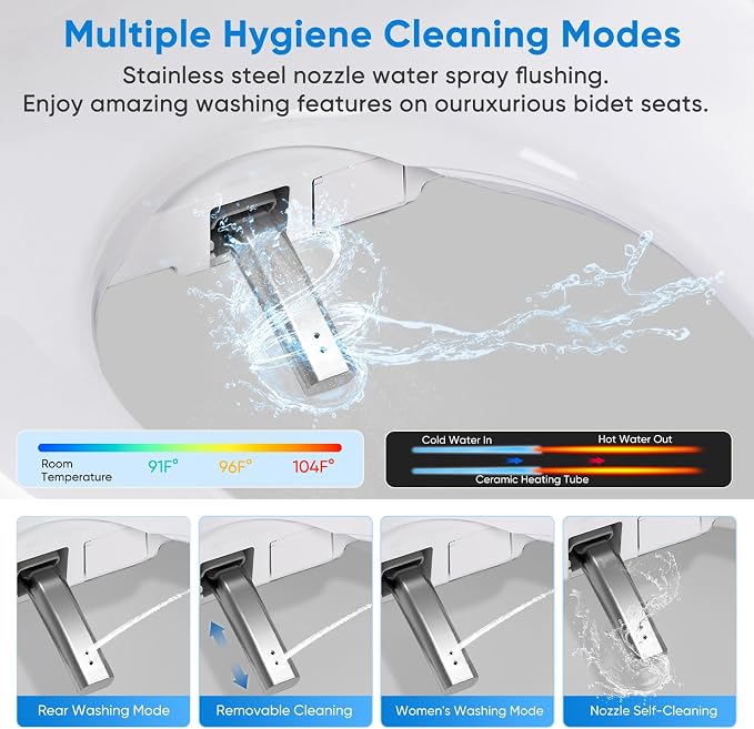 Elongated Bidet Toilet Seat, Smart Heated Toilet Seat with Warm Water and Dryer
