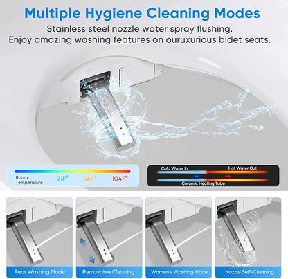Elongated Bidet Toilet Seat, Smart Heated Toilet Seat with Warm Water and Dryer