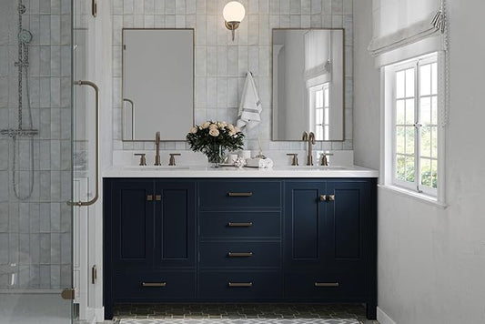 ARIEL Cambridge 66-inch Bathroom Vanity Base Cabinet,Solid Wood, 4 Soft Closing Doors, 6 Dovetail Drawers, Midnight Blue