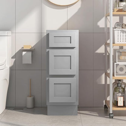 Vanity Art 12 Inch Bathroom Vanity Small Base Cabinet with 3 Soft Closing Shaker Drawers, Strudy Floor Mount Cabinets for Storage Shaving, Washroom Accessories, VA4012-3G