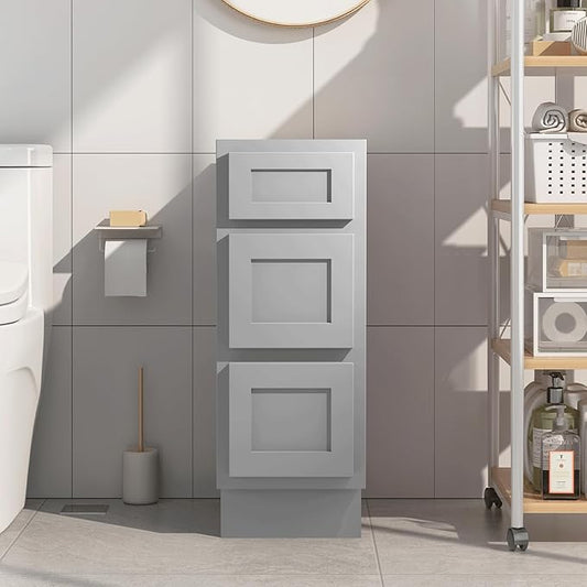 Vanity Art 12 Inch Bathroom Vanity Small Base Cabinet with 3 Soft Closing Shaker Drawers, Strudy Floor Mount Cabinets for Storage Shaving, Washroom Accessories, VA4012-3G