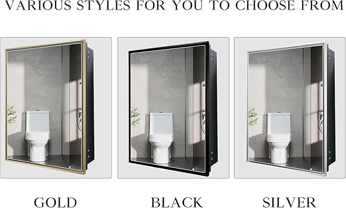 24”x30” Medicine Cabinet with Aluminum Frame,Surface or Recessed Medicine Cabinet Mirror for Bathroom,Bathroom Mirror with Storage,Gold