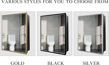 24”x30” Medicine Cabinet with Aluminum Frame,Surface or Recessed Medicine Cabinet Mirror for Bathroom,Bathroom Mirror with Storage,Sliver