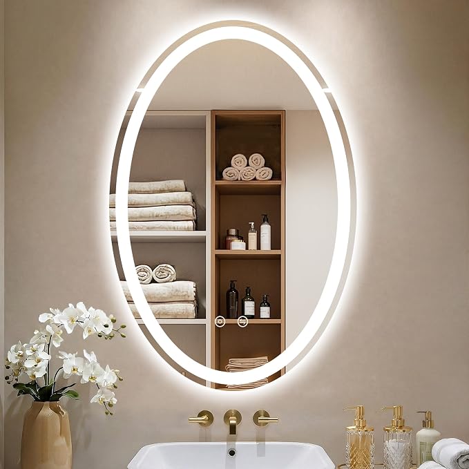 Oval LED Mirror for Bathroom,24x36 Lighted Vanity Mirror with Lights | Smart Anti-Fog, Dimmable 3 Color Modes, Backlit+Frontlit, Memory Function, HD Tempered Glass,Touch Sensor,Horizontal/Vertical