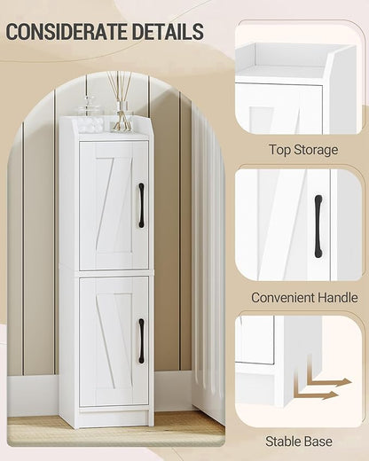 Bathroom Storage Cabinet, Small Corner Floor Cabinet with Door and Shelves, Narrow Bathroom Organizer and Paper Storage with Adjustable Shelves, for Small Spaces, White BC27013X
