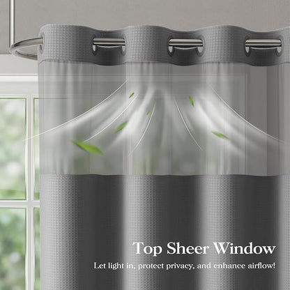 Grey Hook Free Waffle Shower Curtain & Snap-in Fabric Liner,72x81 | Less Time to install, 3 in 1 Fabric Shower Curtain and Liner Set with Magnets, Long, Shower Curtains for Bathroom
