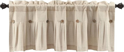Lush Decor Linen Button Farmhouse Valance Curtians Dark Linen,Valances for Windows - Kitchen Curtains Valances - Bathroom Curtain, 52" W x 18" L (Pack of 12)