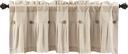 Lush Decor Linen Button Farmhouse Valance, 84" W x 18" L, Dark Linen - Kitchen Curtains Valances - Valances for Windows - Curtain Valance