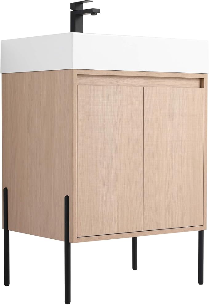 Crownpoint 24 Inch Bathroom Vanity with Sink, White Sink, White Oak Finish, Full Assembly Required, Elegant Bathroom Vanities for Modern Homes
