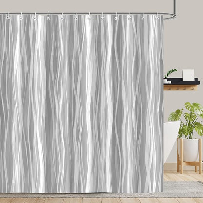 Moonslim Grey Ombre Shower Curtain, Modern Wavy Abstract Gray Striped Line Bathroom Curtain, Waterproof Fabric Bath Decor, 72 x 72 Inch
