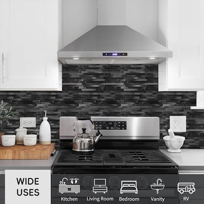Peel and Stick Backsplash Linear Tile for Kitchen, Self Adhesive Brushed Aluminum Stick on Wall Tiles for Bathroom Fireplace (12 Sheets, Pewter)