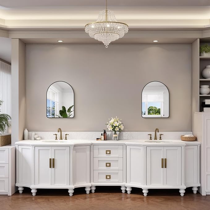 FORBATH Arched Bathroom Mirror 18x24 Inch, Black Bathroom Mirror Wall Mounted Modern Aluminum Alloy Frame Arch Mirror for Bedroom Living Room Entryway, Hanging or Leaning Against Wall