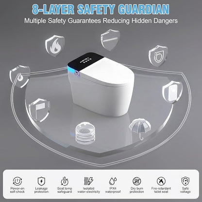 Luxury Smart Toilet, Elongated One Piece Toilet with Heated Seat, Dryer, Auto-Lift Lid, Soft Close, Electric Tankless Bidet Toilets for Bathroom with Siphon Dual Flush 0.8/1.2 GPF, MAP 1000g