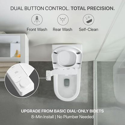 Bidet Attachment for Toilet – Dual Nozzle Front & Rear Wash, Self-Cleaning, Adjustable Water Pressure Dial, Non-Electric, Ultra-Slim, Fits Round & Elongated Toilets, Easy 8-Min Install | by ZeroTouch
