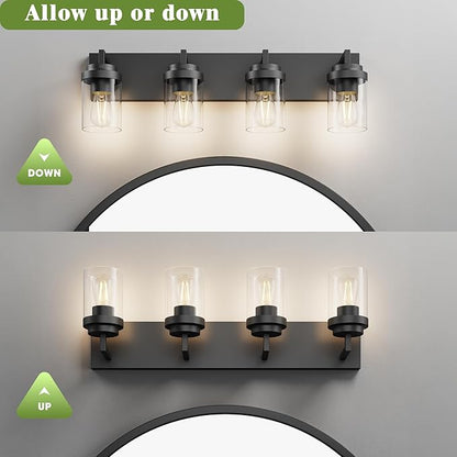 Espird Bathroom Vanity Light, 4 Light Matte Black Vanity Light with Clear Glass Shade, 30in Farmhouse Vanity Light, Bathroom Lighting Fixtures Over Mirror for Bathroom