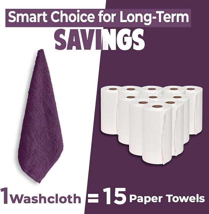 DAN RIVER 12 Pack Cotton Wash Cloths Set for Showering [12x12] Purple | Lighter Weight, Quick to Dry, Super Soft & Absorbent Face Towels, Hotel Quality, Perfect for Bathroom, Gym, Spa