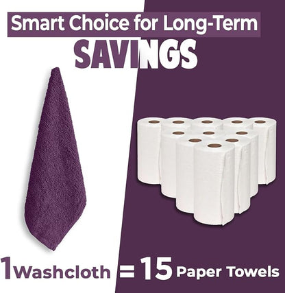 DAN RIVER 12 Pack Cotton Wash Cloths Set for Showering [12x12] Purple | Lighter Weight, Quick to Dry, Super Soft & Absorbent Face Towels, Hotel Quality, Perfect for Bathroom, Gym, Spa