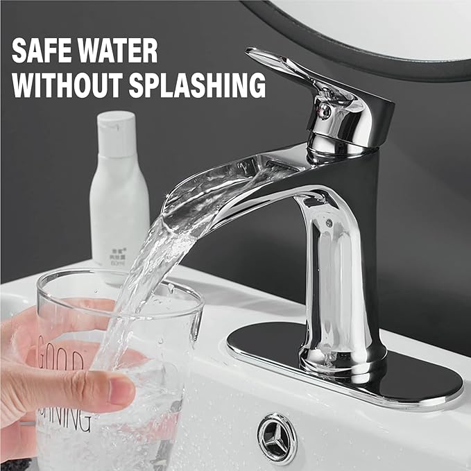 Yundoom Chrome ,Bathroom Sink Faucet,Waterfall Bathroom Faucet,Single Hole Or 3 Hole with 4 Inch Deck Plate,Farmhouse Rv Brass ,Grifo De BañO