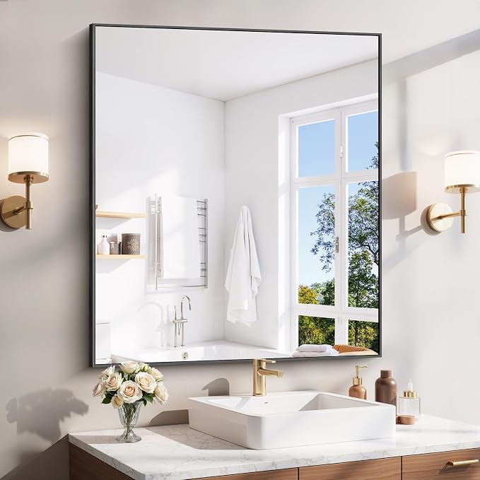 YIROMAN Bathroom Mirror 36"x42",Black Bathroom Mirrors for Over Sink with Aluminum Frame, Rectangular Vanity Mirror with Right Angle, Wall Mirror for Oversink, Vanity, Bedroom, Living Room
